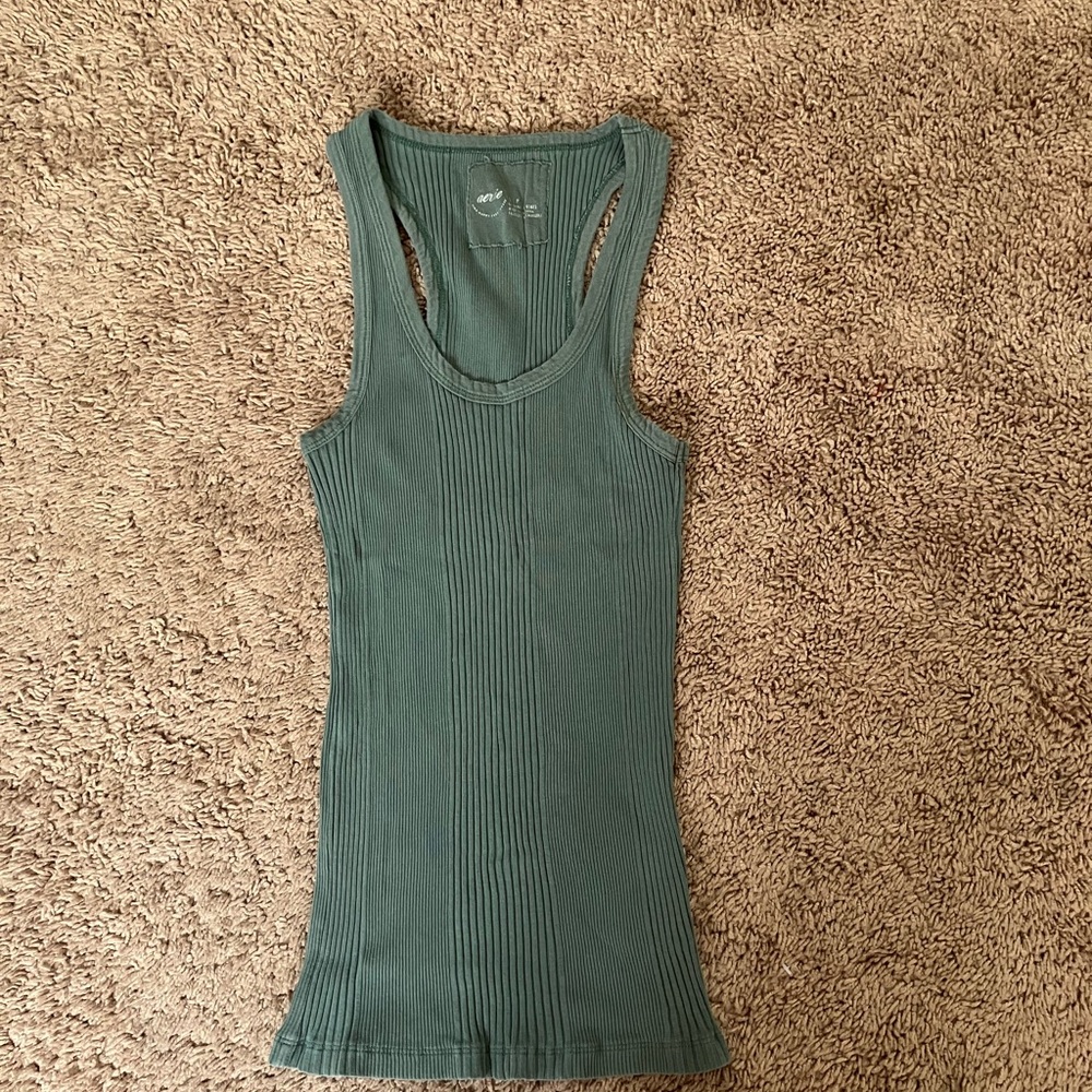 Aerie Muted Green Ribbed Tank Top